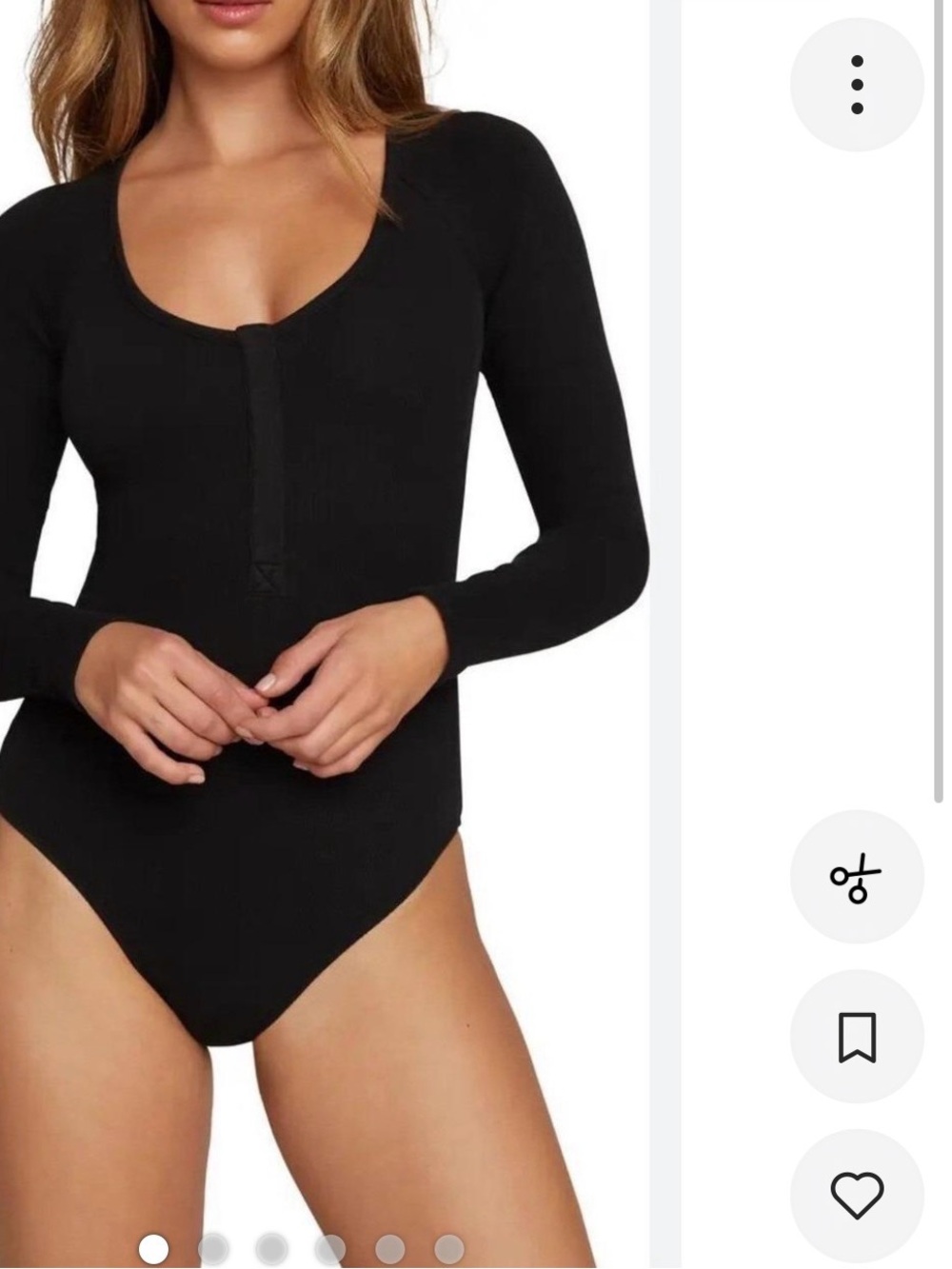 Good American Black Long-Sleeve Ribbed Henley Bodysuit